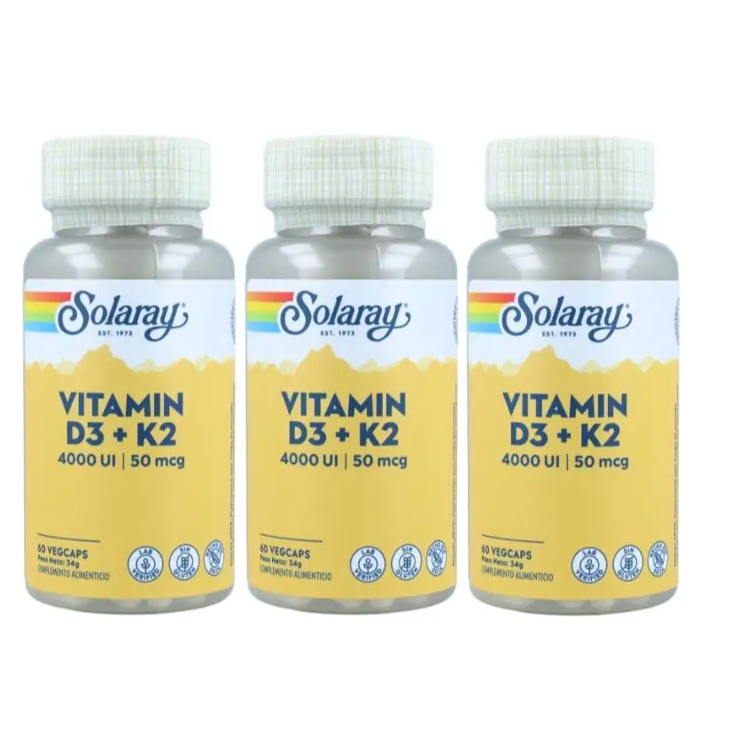 Solaray Pack 3 - Vitamina D3+K2 Para Salud Ósea Y Cardiovascular