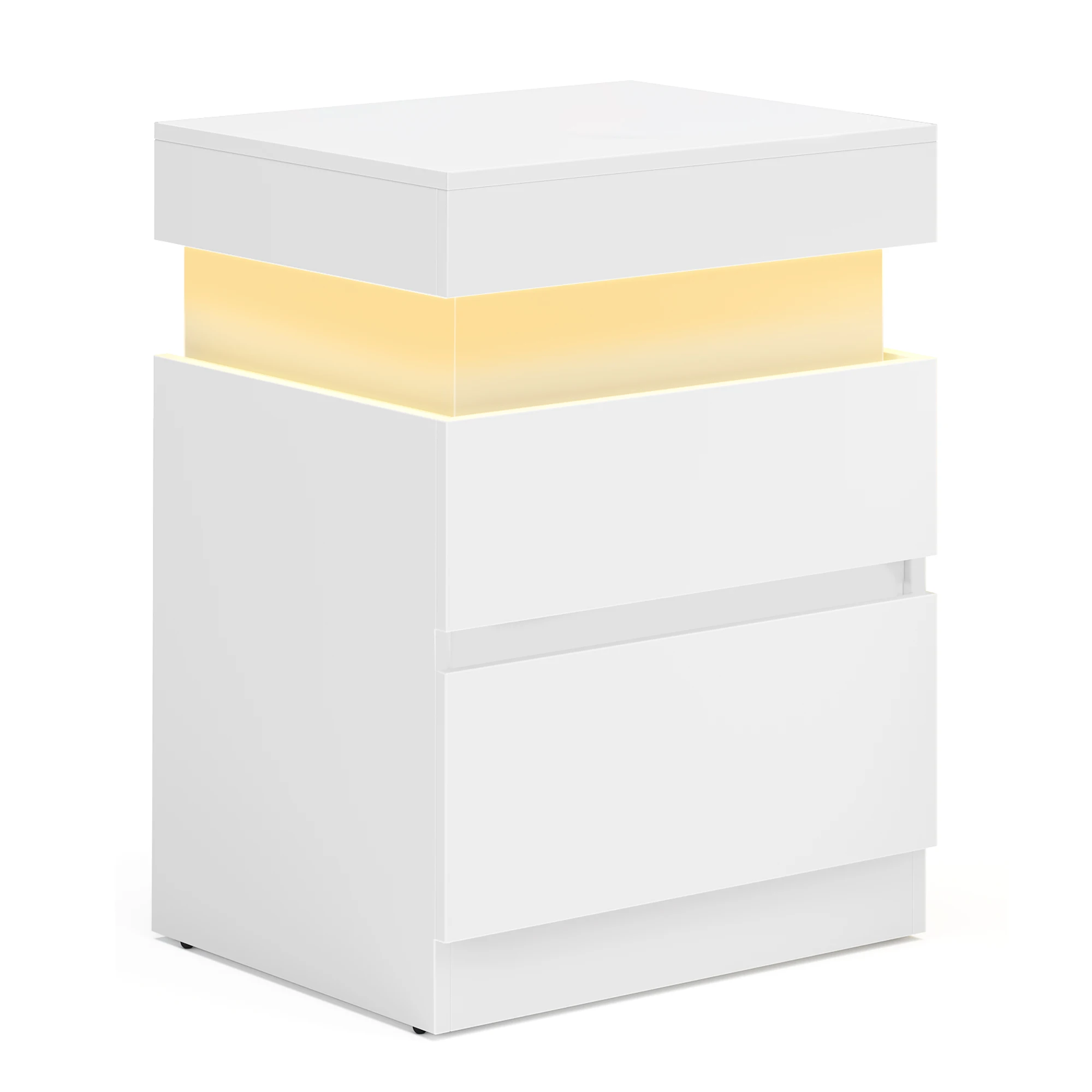 Collezione VASAGLE KAILYN - Comodino con presa multipla, piano scorrevole, 2 cassetti, striscia LED, tavolino laterale piccolo, stile moderno, 35 x 40 x 55 cm, Bianco Neve