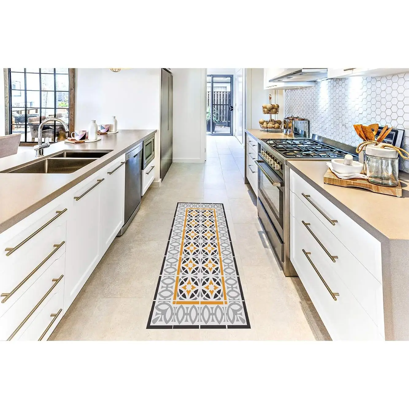 Oedim Alfombra Vinílica Baldosa Hidráulica 60 x 120 cm  Alfombra Cocina Vinilo  Alfombra Salón Antideslizante  Suelo vinílico