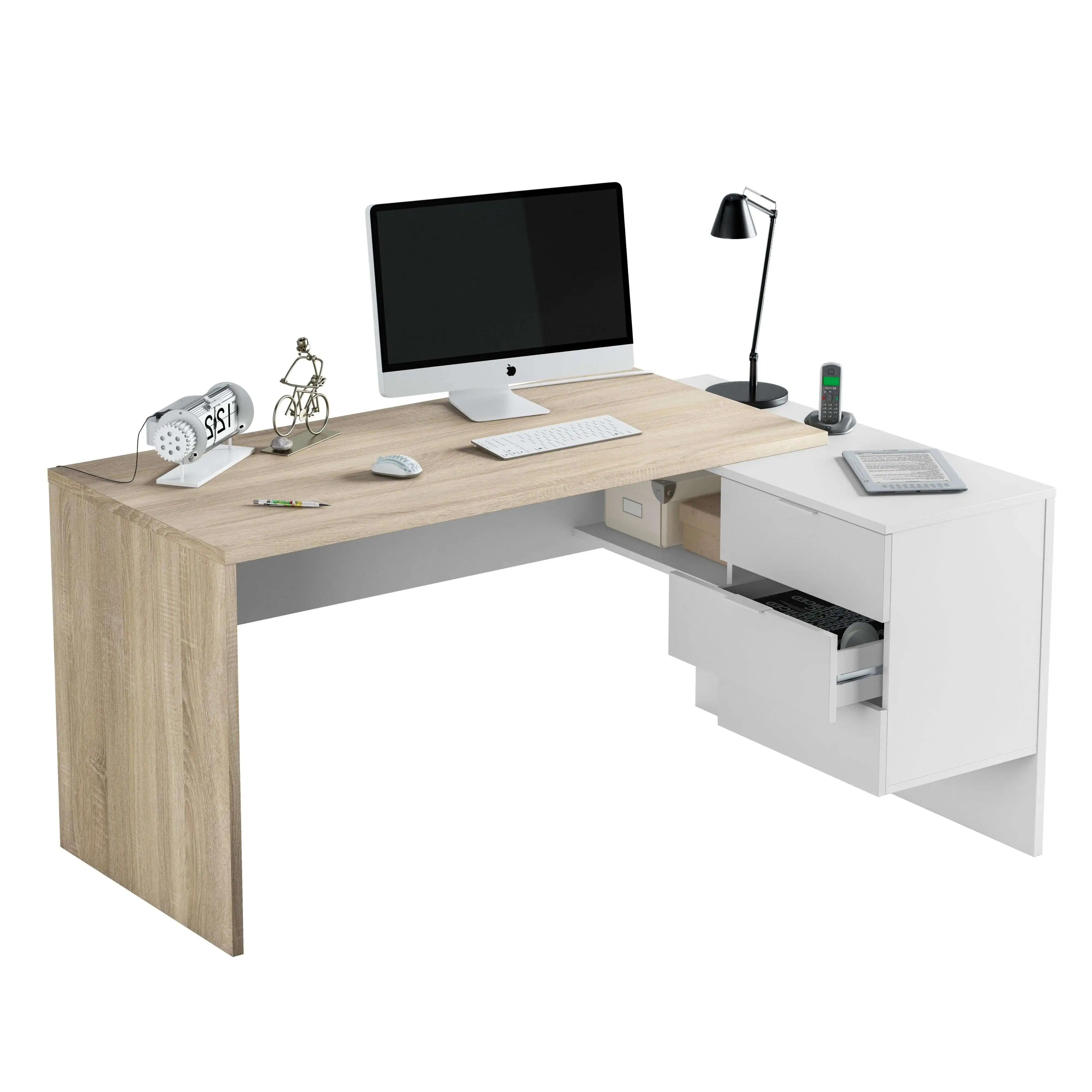 Miroytengo Mesa Escritorio de Oficina Office Roble Canadian y Blanco Artik 145x102x73 cm