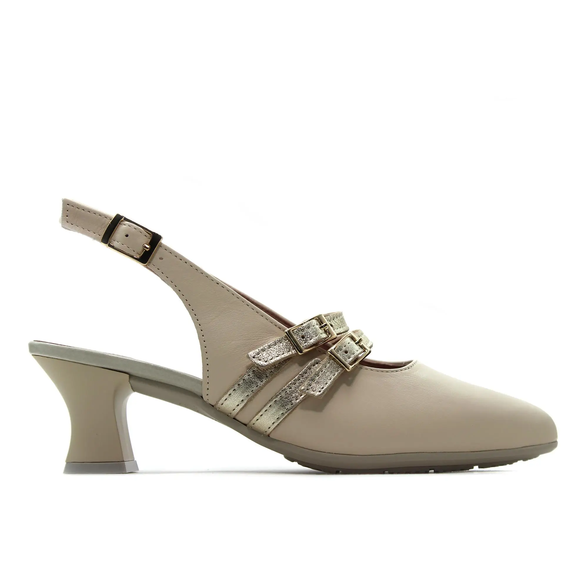 PITILLOS 10517 Zapato clásico,salón destalonado con puntera fina,tacón ancho,piel,con suela de goma,2 hebillas, para señora