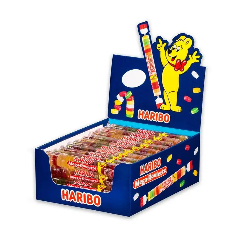 Haribo MEGA ROULETTE - Estuche 24 Paquetes de Caramelos Blandos de Frutas