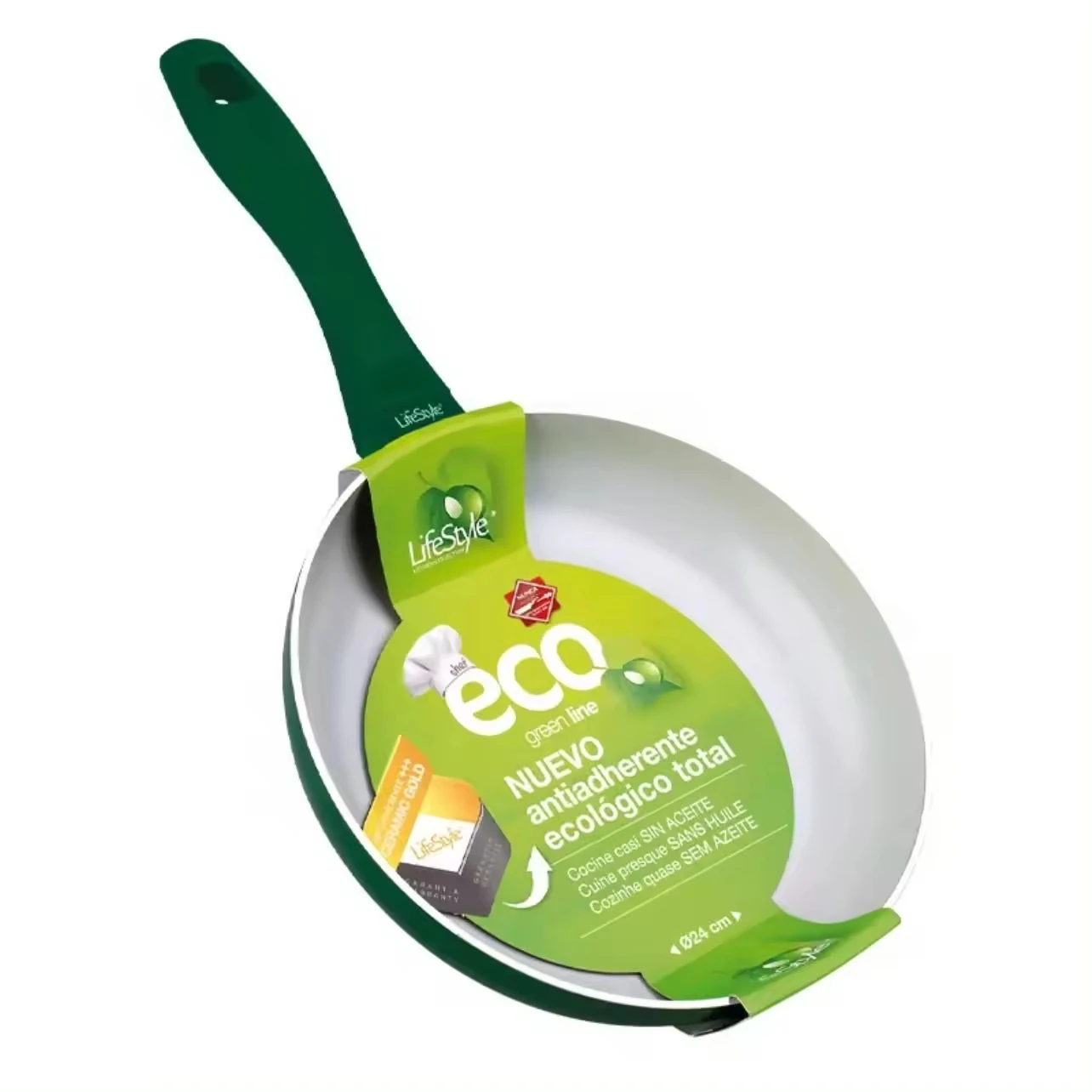 Lifestyle Ceramic Non-Stick Aluminum Frying Pan |   Gold Eco Green, Respect with the Environment |   Ceramic Non-Stick |   Valid for Induction and All Types of Hobs |   Free of Pfoa and Ptfe |   Silicone Touch Handle