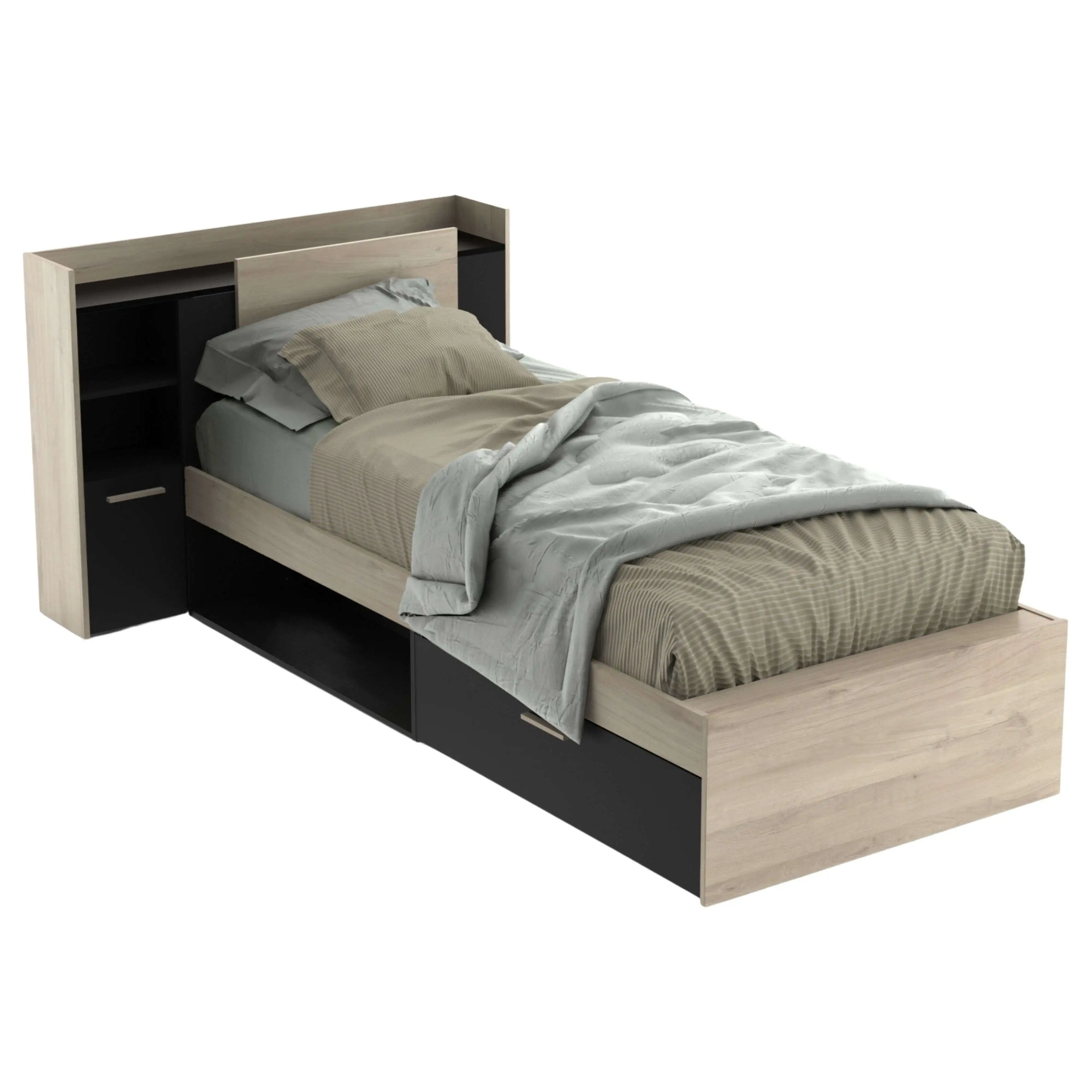 Miroytengo Cama Juvenil Life Con Cabecero Color Roble Kronberg Y Negro 90x190-200 cm