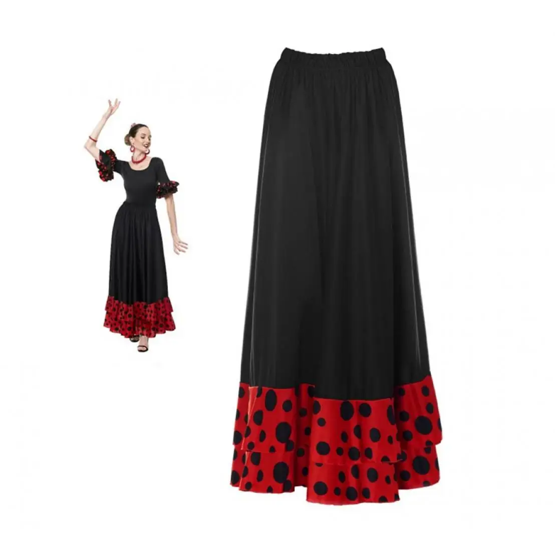 Parland Sevillana double ruffle skirt with red and black moon for women