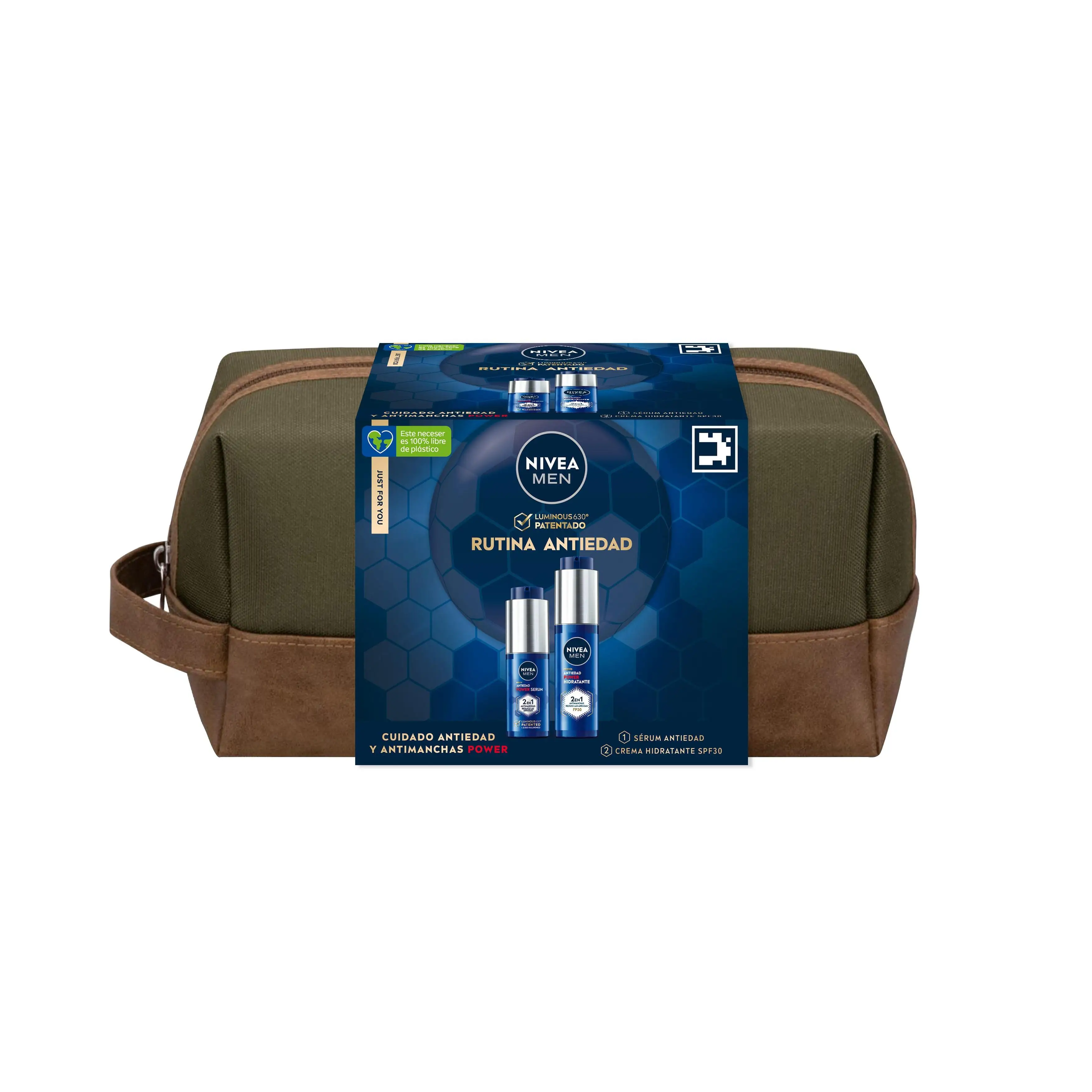 NIVEA MEN POWER rutina diaria – Neceser regalo con Sérum Facial Antiedad y Crema hidratante FP30 - Solución antimanchas y antiedad