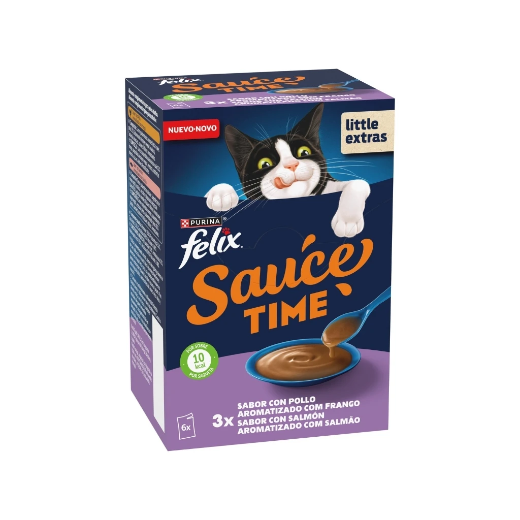 FELIX Sauce Time Original Pollo y Salmón (6x40 gr) - Alimento Húmedo Complementario para Gatos Adultos