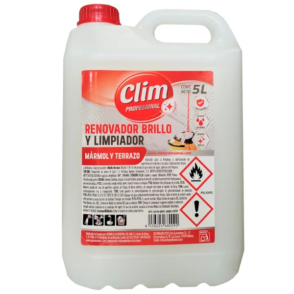 Fregasuelos y renovador de brillo para suelos de mármol y terrazo Clim Profesional. Garrafa de 5L