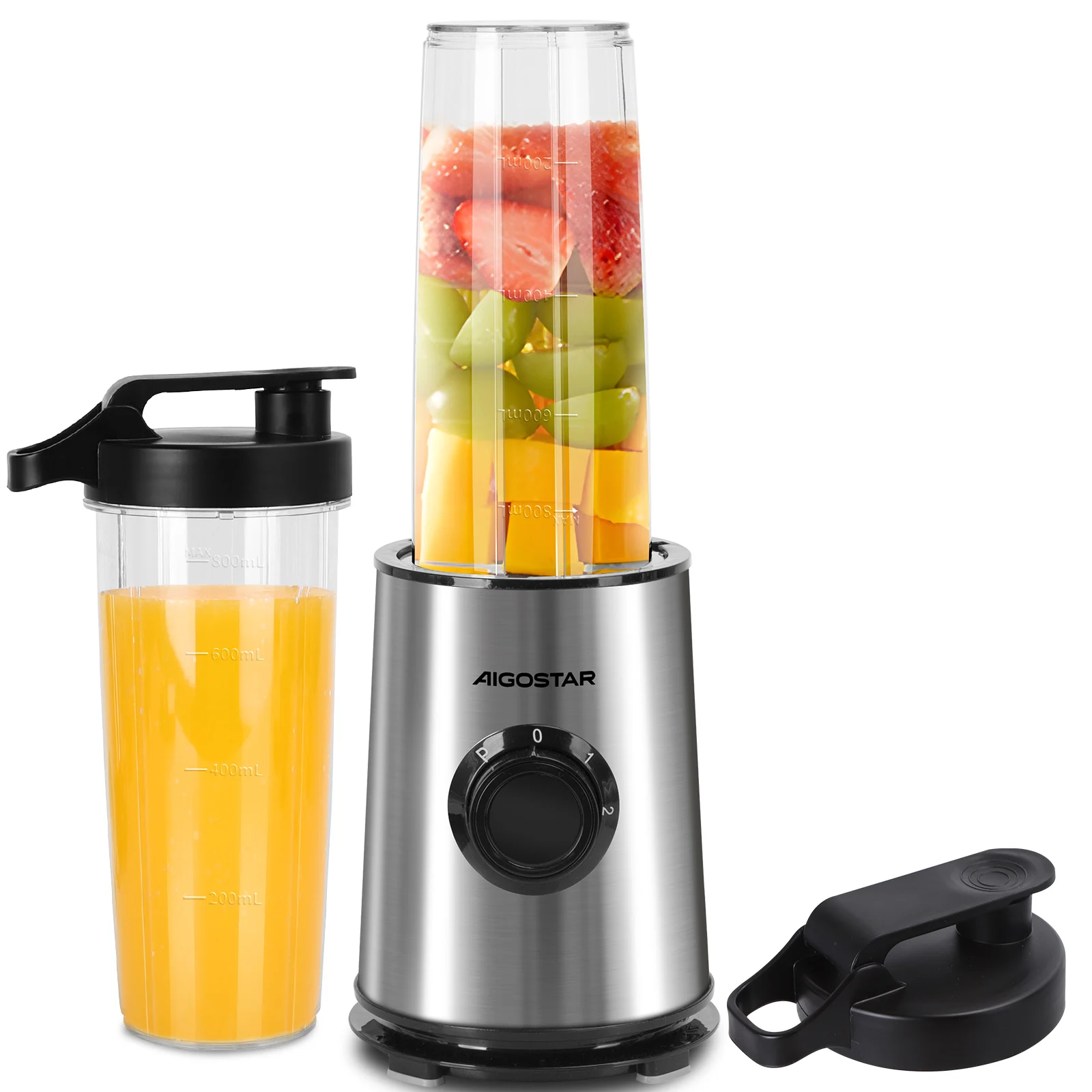 Glass blender-blenders for juices and smoothies with bottle 2x800ml. Portable blender 600W. Smoothie mixer for fruits, vegetables and Milkshake. Stainless steel. Without BPA.