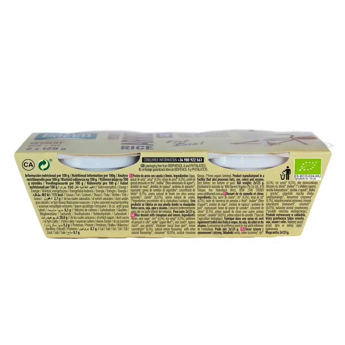 NaturGreen lemon cinnamon rice dessert, 2X125g