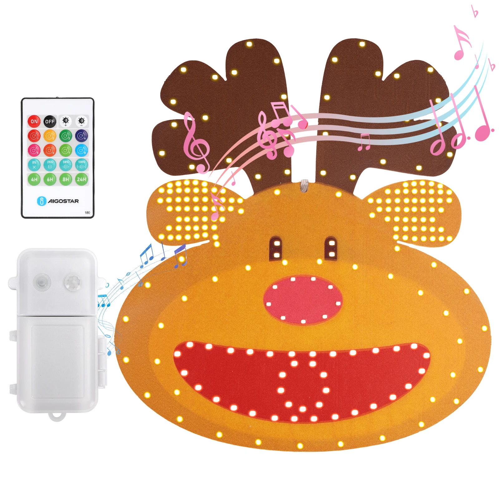 Aigostar Reno Navideño Iluminado con Música, Timer y Control Remoto, Adorno LED de 30 cm para Decoración Navideña