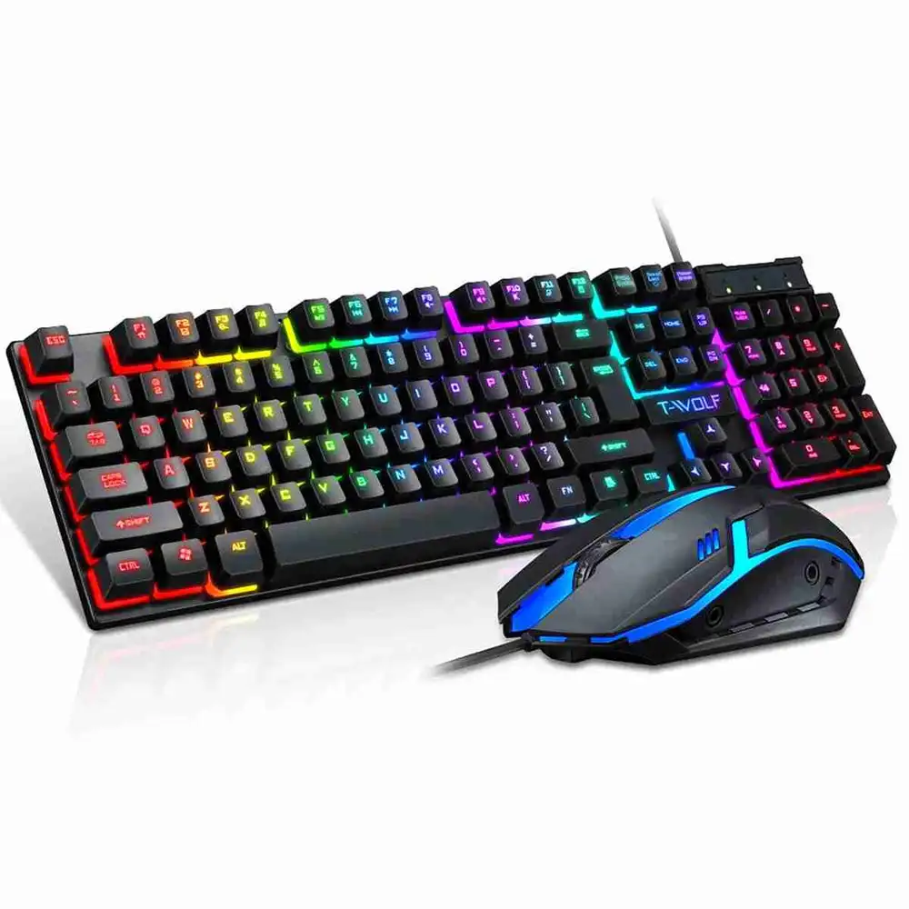 Almalux® Combo Teclado y Ratón Gaming Retroiluminado Arcoíris Sensación Mecánica Teclas Multimedia para PC USB Juegos Pro