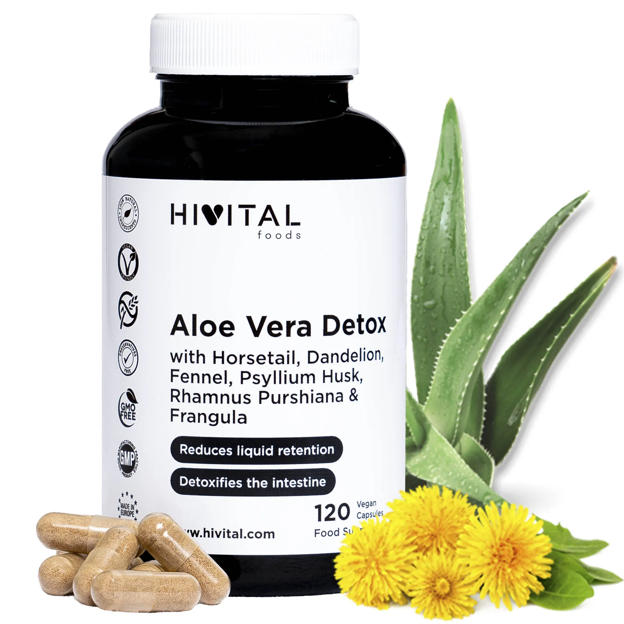 Aloe Vera Detox. 120 cápsulas veganas para 4 meses. Hivital