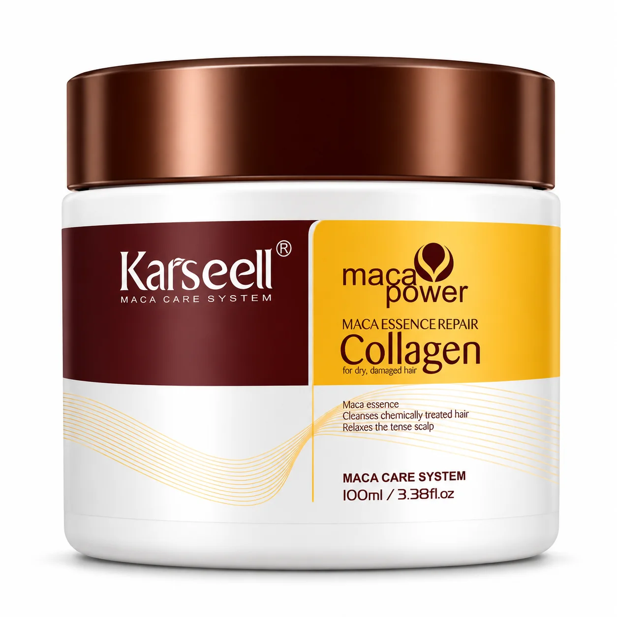 KARSEELL Mascarilla Capilar Colágeno Aceite de Coco Argán Maca Reparación Profunda Hidratación Intensa Anti-Frizz Cabello Seco y Dañado Brillo Intenso Profesional Formato Viaje 100ml
