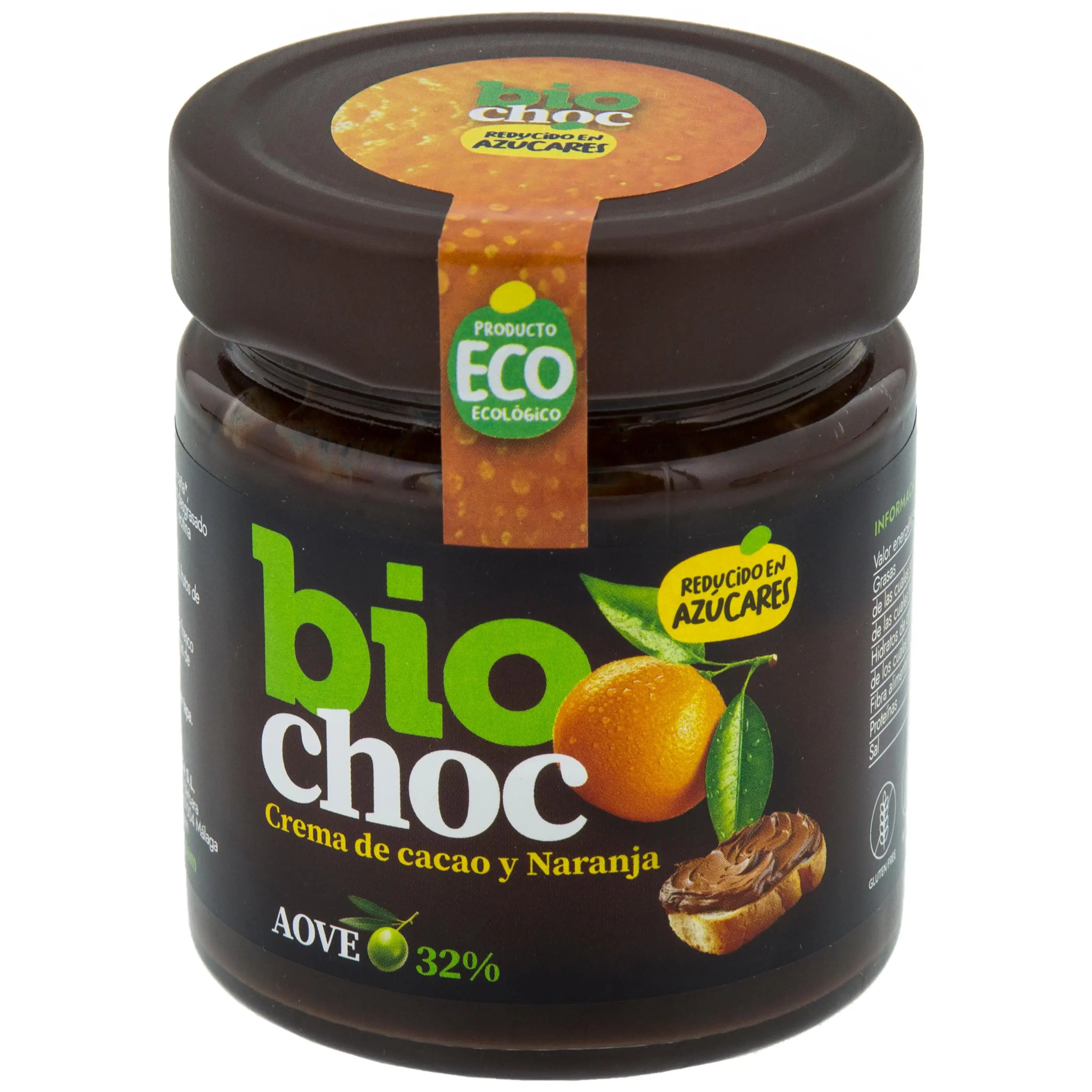 Biochoc naranja reducida en azúcares, 200 g - Crema cacao para untar ecológica con aove y naranja