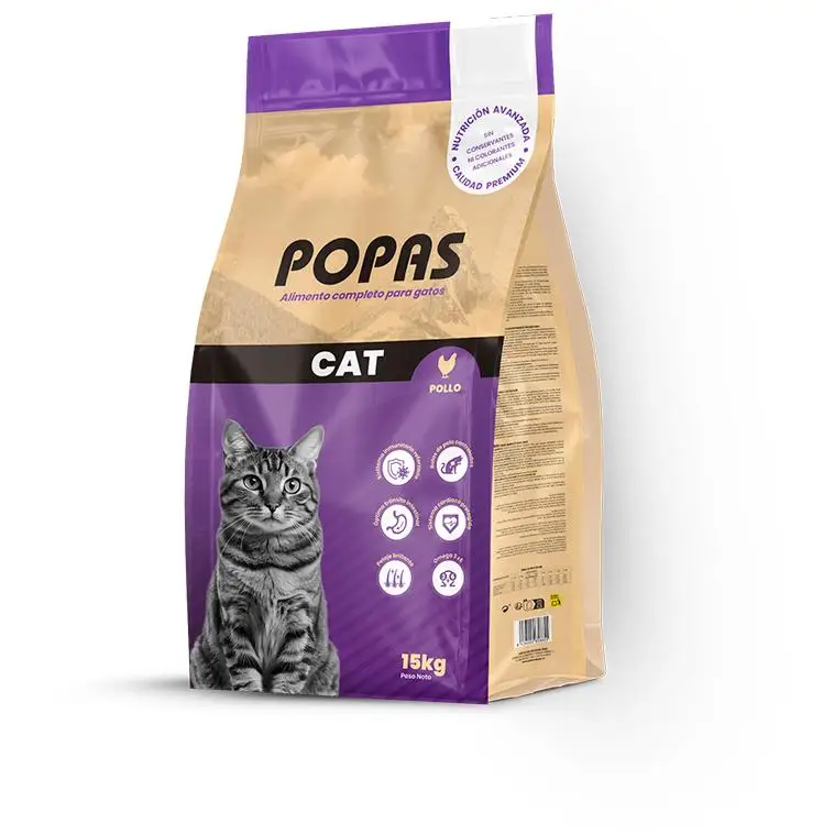 Comida para Gatos POPAS Cat 15 Kg, Croqueta de Pollo y Pescado para Nutrición Avanzada