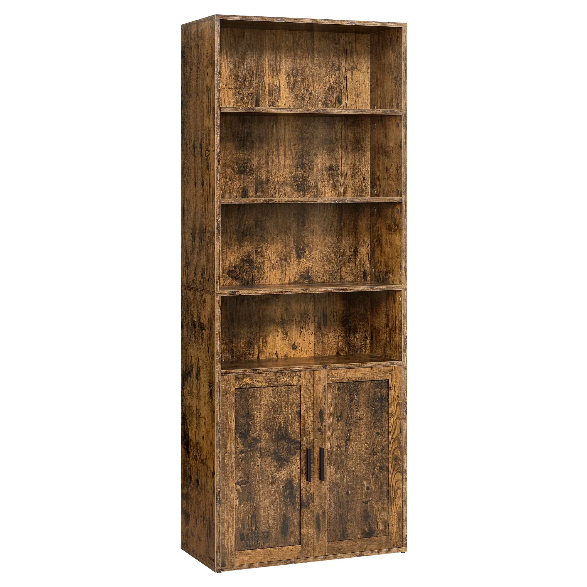 VASAGLE Librería, Estantería Vertical de 6 Niveles, con Puertas, 24 x 60 x 175 cm, para Salón, Estudio, Oficina, Comedor, Marrón Rústico/Blanco Nube