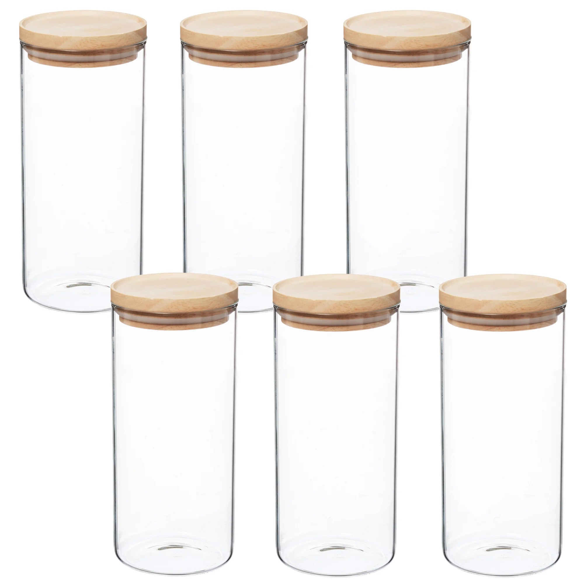 Set 6 Tarros De Vidrio Y Madera WELLHOME 9,6 X 22 Cm 1,3l Transparente