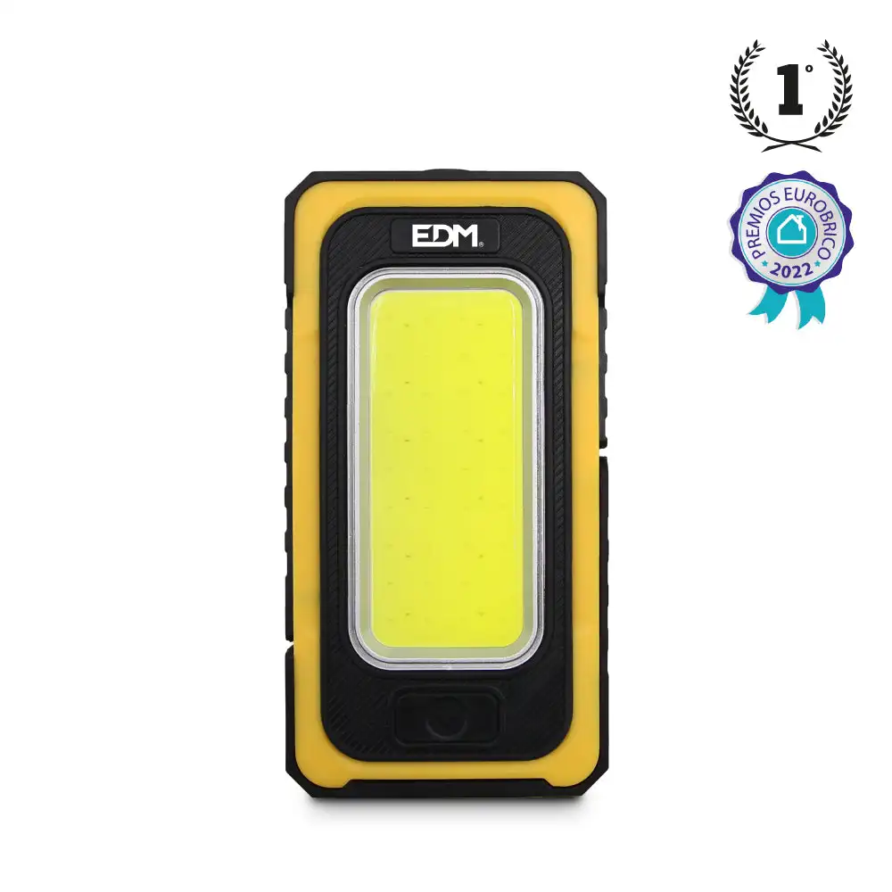 EDM Linterna LED Solar y Batería Portátil Solar Recargable con Gancho e Imán COB 10W 750lm