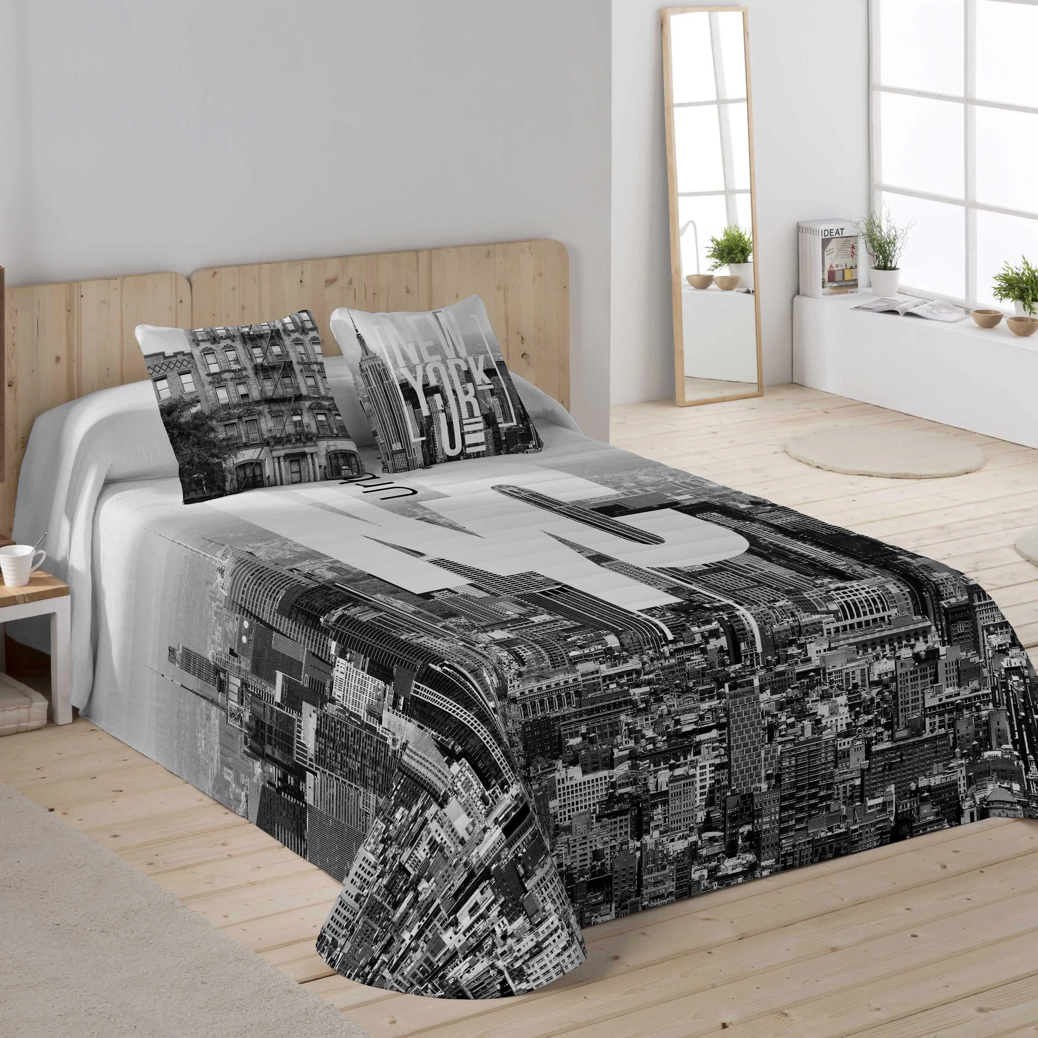 NATURALS - Colcha Bouti Estampada - Tejido 100% Algodón Extra Suave Relleno 100% Poliéster- Fabricado en España - Modelos Nueva York - Cama 90/135/150/180 cm