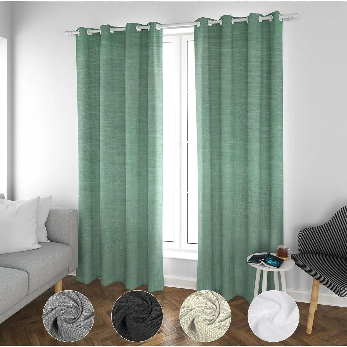 Cortinas de Salón Cortina Efecto Lino, Cortinas  Translúcidas, Modernas y Elegantes 140x260cm de  para Dormitorio, Comedor, Cocina 2 Piezas con Ojales Plateados