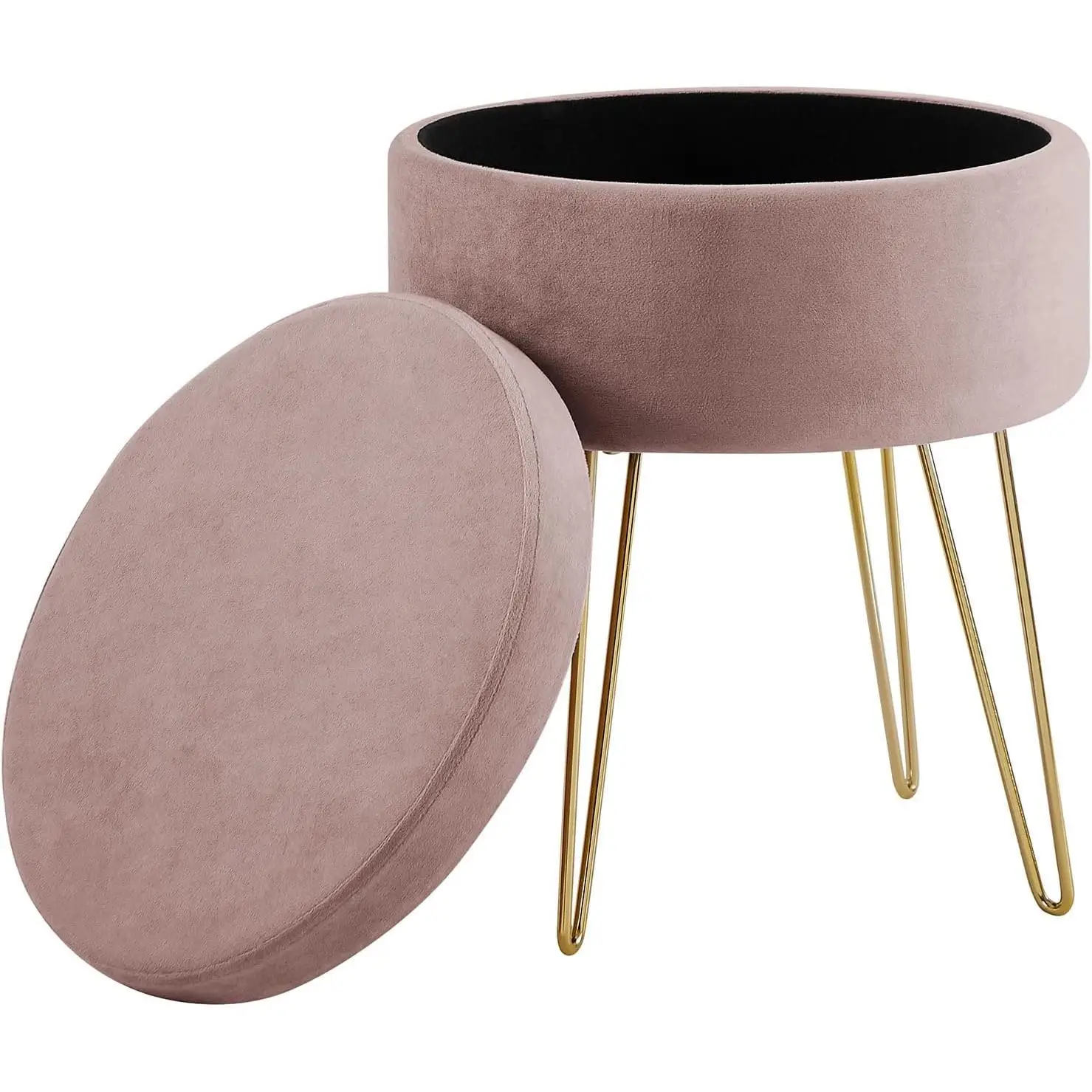 Runder Schnee-Schminkhocker aus Holz, osmanischer Hocker, gepolsterter Hocker mit abnehmbarem Bezug und Metallstütze.