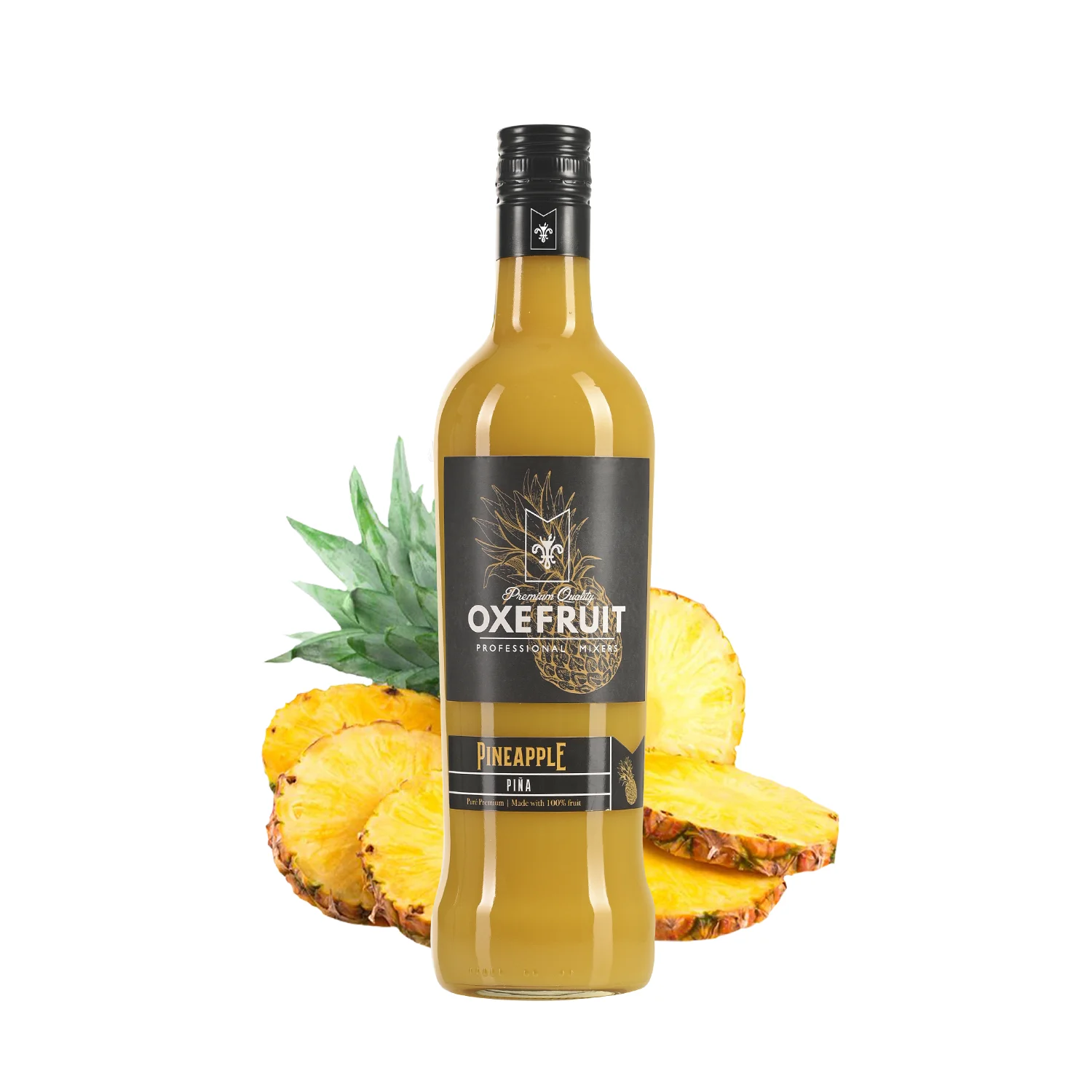 PURÉ DE PIÑA Oxefruit Professional Mixers. Excelente preparado para elaborar cócteles con o sin alcohol, batidos y respostería. Los purés Oxefruit mantienen un sabor natural hasta el fin de su consumo.