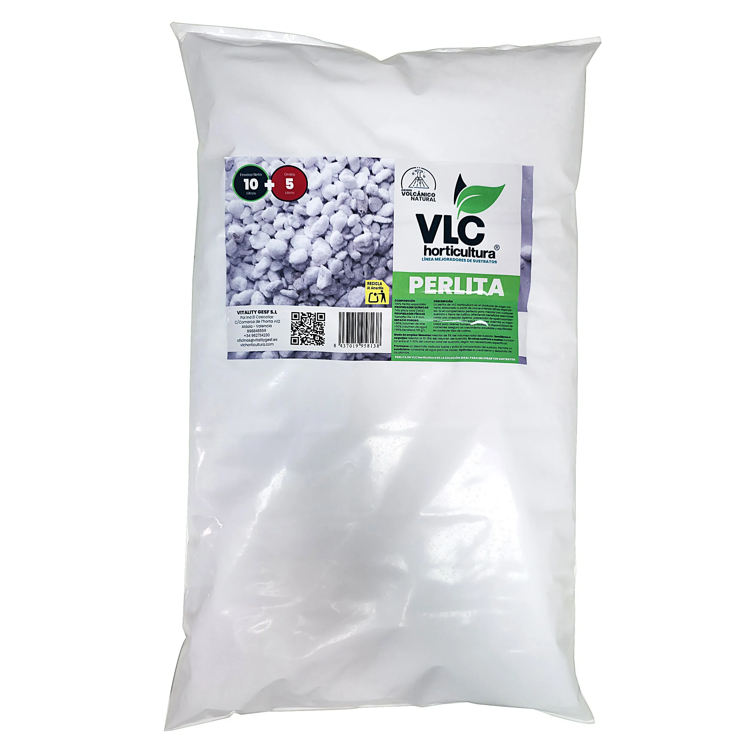 ✅   Vlc horticulture plant bead 10l + 5l free. Indicated for all types of vegetable cultivation, flowers, plants and to improve the qualities of all types of growing substrates.