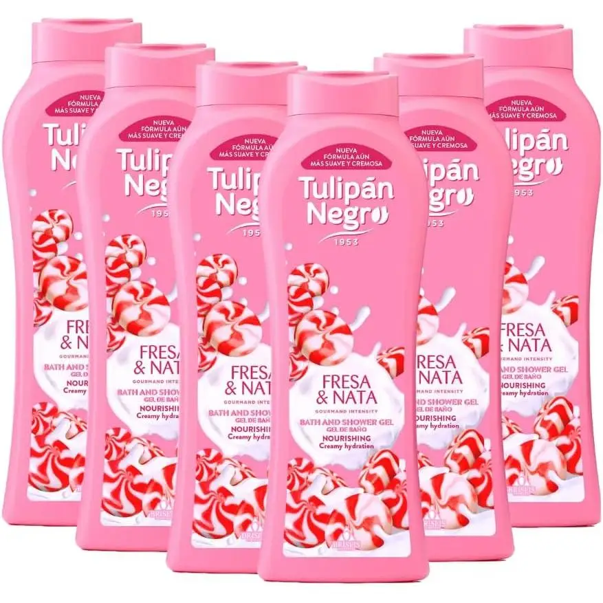 TULIPAN NEGRO Gel de baño Fresa y Nata botella 650 ml - 6 unidades