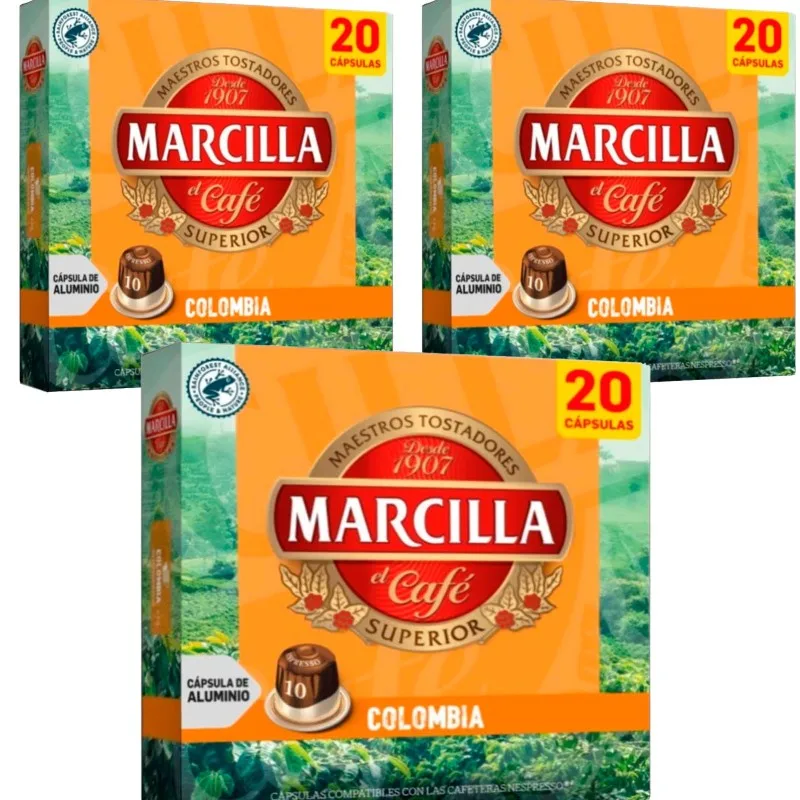 3 cajas de Colombia Marcilla 20 cápsulas compatibles con Nespresso