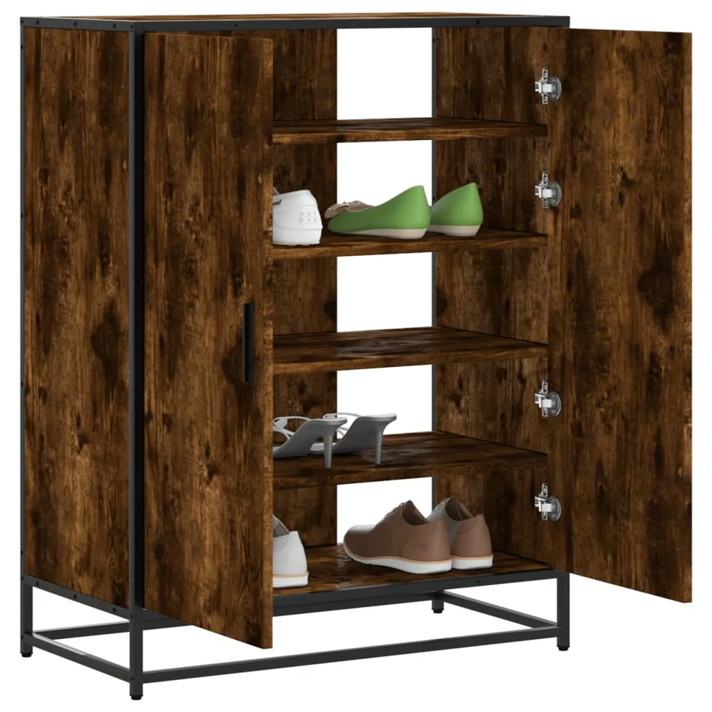 Zapatero de madera y metal roble ahumado 75x38x97,5 cm