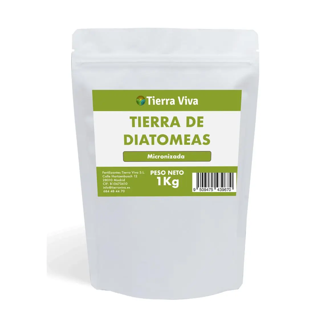 Tierra de diatomeas micronizada 1Kg - Sin Aditivos - Grado alimenticio E-551C  - Fertilizante 100% Ecológico - No calcinada
