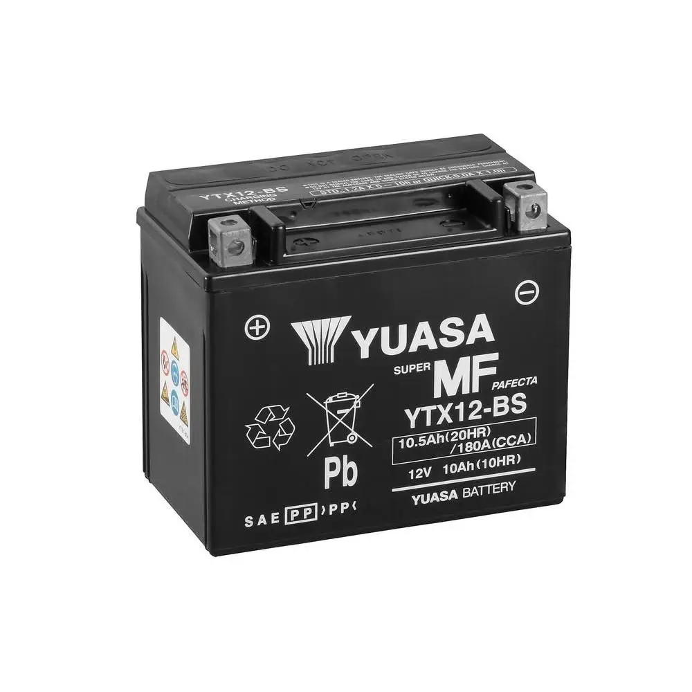 Yuasa YTX12-BS Batería Moto sin Mantenimiento. 12 V Capacidad 10,5 Ah - 180 Amp -18C L: 150 mm A: 87 mm Al: 130 mm.