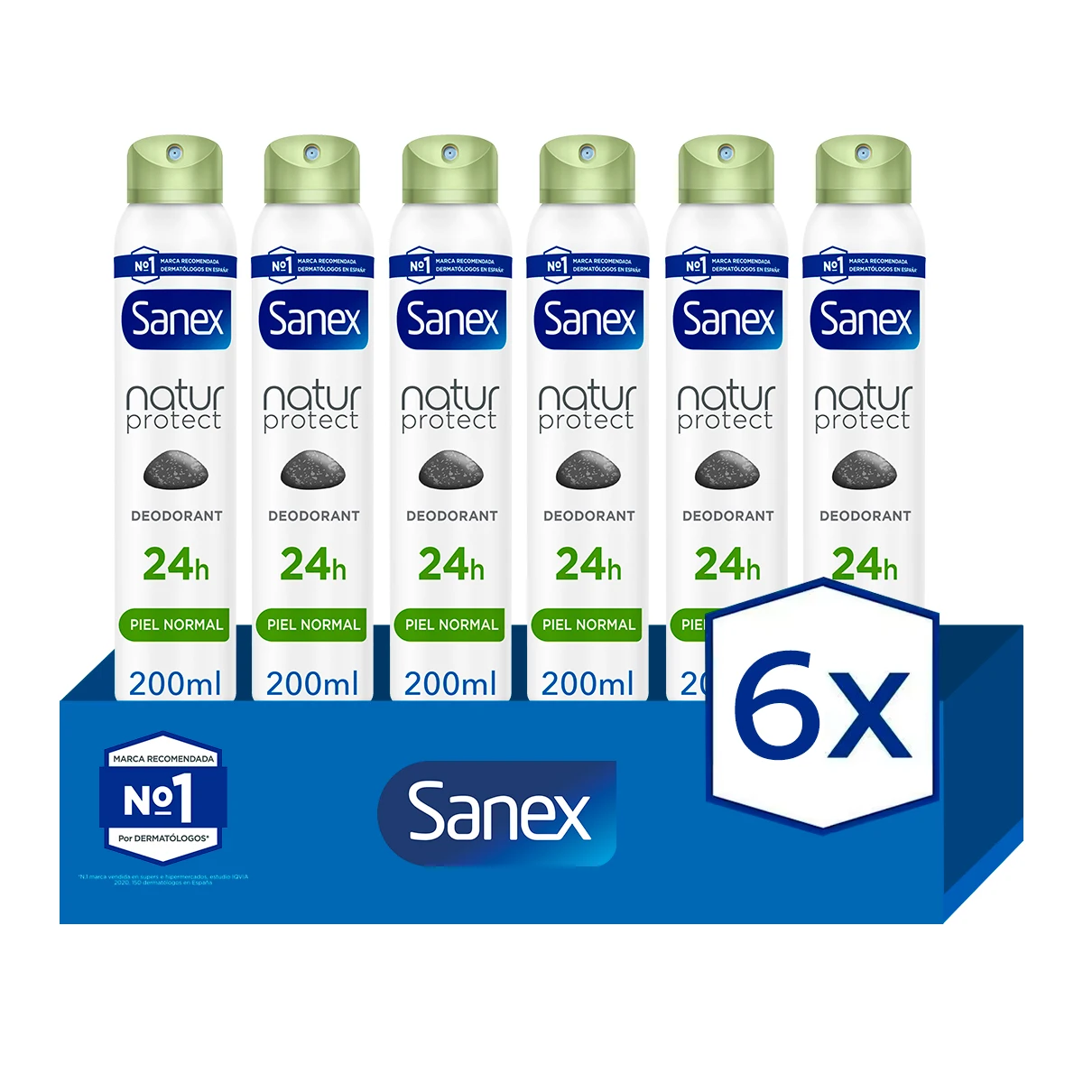 Desodorante spray Sanex Natur Protect piel normal 24h con piedra de alumbre 200ml. Pack 6