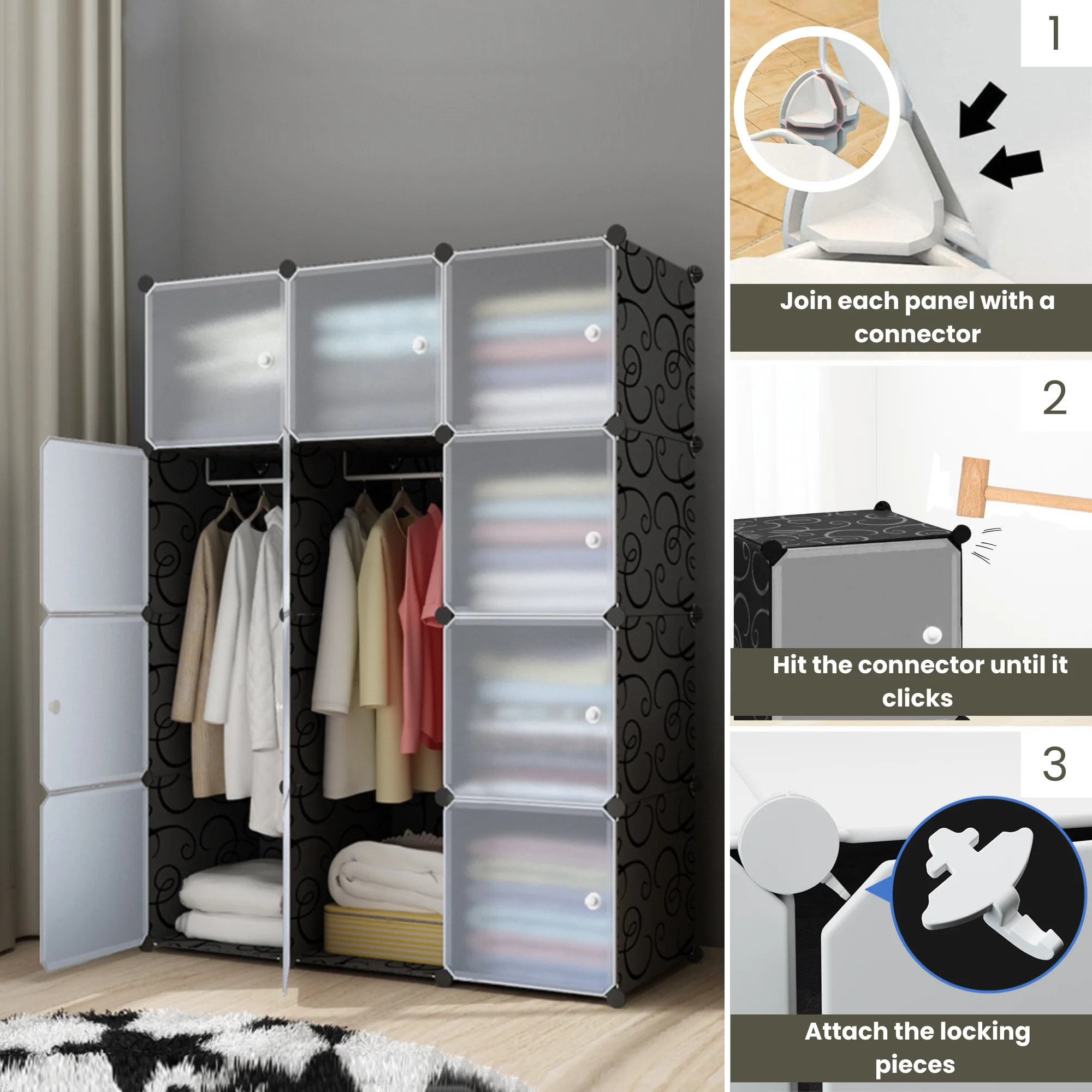 Vicyol S & D Modular Cabinet, Modular Rack, Household Wardrobe Organizer, Bedroom Storage Rack