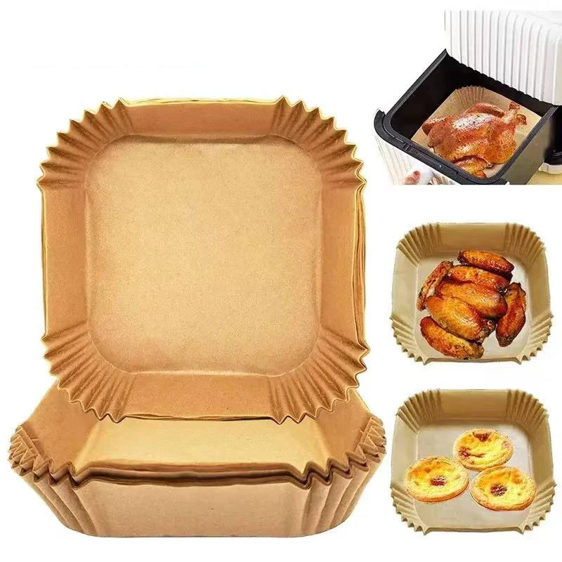 OstarkDom 100 piezas de papel para freidora de aire de  6L,  forros desechables antiadherentes, Tapete de Silicona Rectangular Antiadherente Resistente al Calor para Repostería tapetes cuadrados