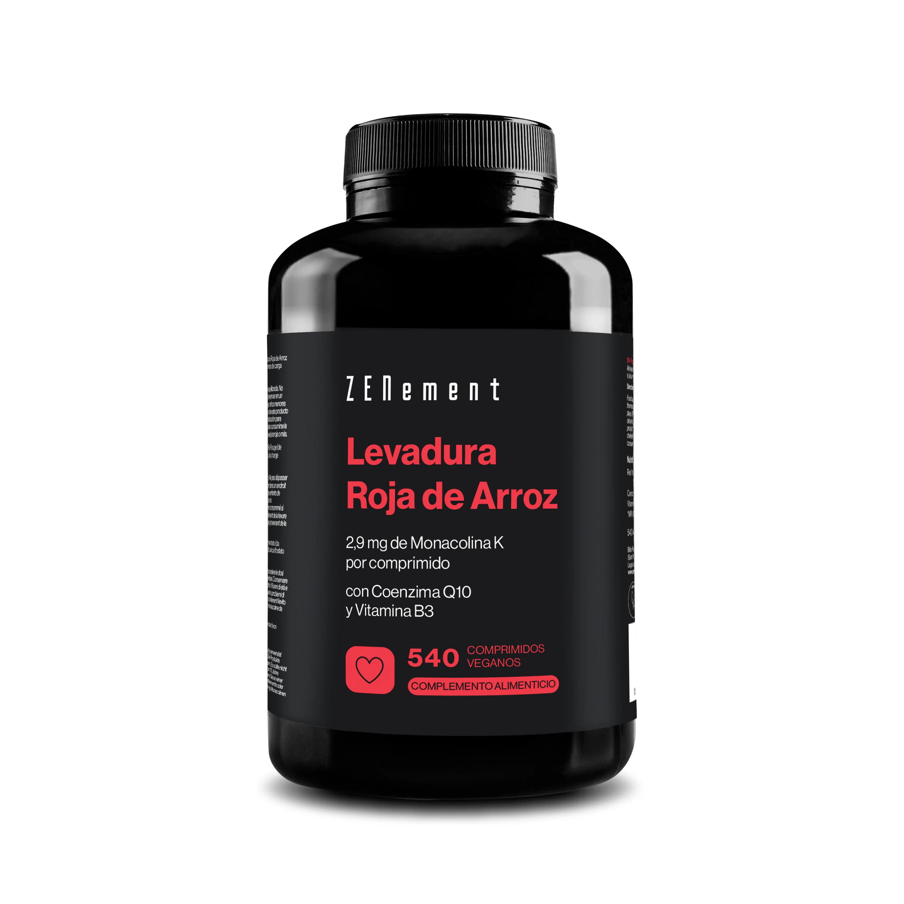 Levadura Roja de Arroz con 2,9 mg de Monacolina K, 10 mg de CoQ10 + 4 mg de Vitamina B3 - 540 Comprimidos Zenement