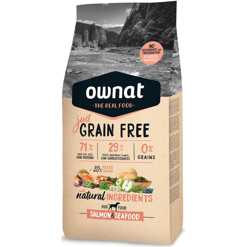 Ownat Just Grain Free Salmon y Marisco, alto en carnes, sin cereales, mejor calidad precio