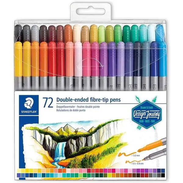 Staedtler 3200 pack de 72 rotuladores de doble punta - resistente a la presion - colores surtidos