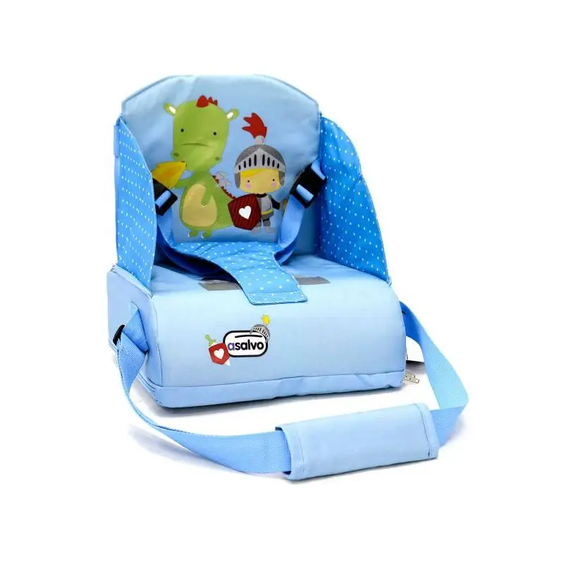 Asalvo Trona de Viaje – Trona Portátil con Arnés de Seguridad de 3 Puntos, Bolsillo de Almacenaje, Textil Acolchado de Alta Densidad, Respaldo Ergonómico de 25 cm y Diseño Ligero para Viajes
