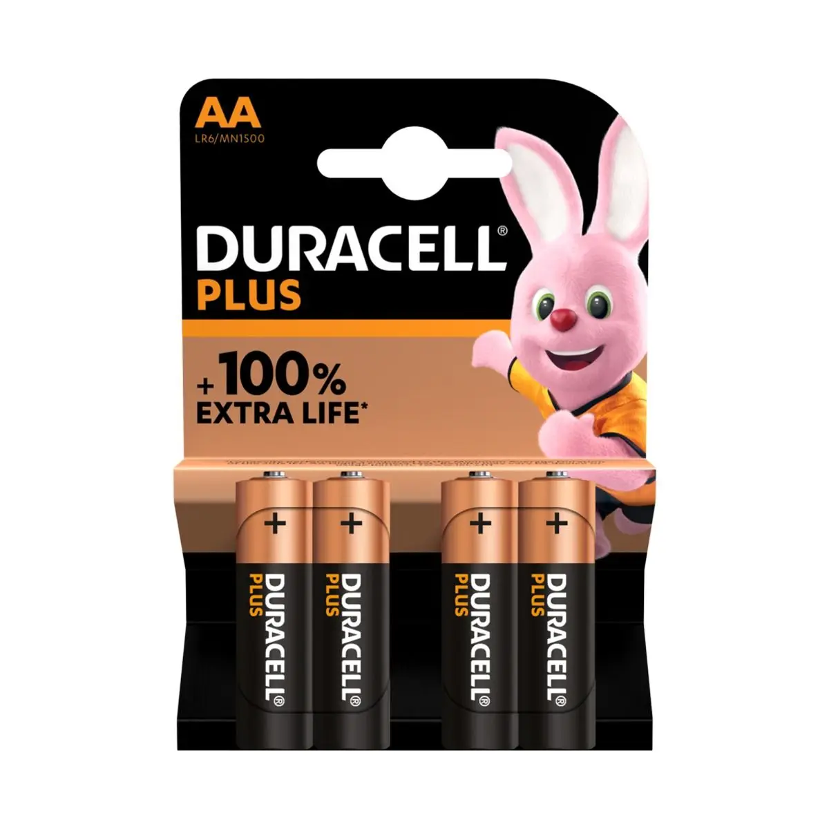 Pila Duracell AA 1,5V LR06 4 Unidades - Tecnología Duralock de almacenamiento - Hasta un 50% más de potencia - Diseño antifugas con sellado mediante nylon