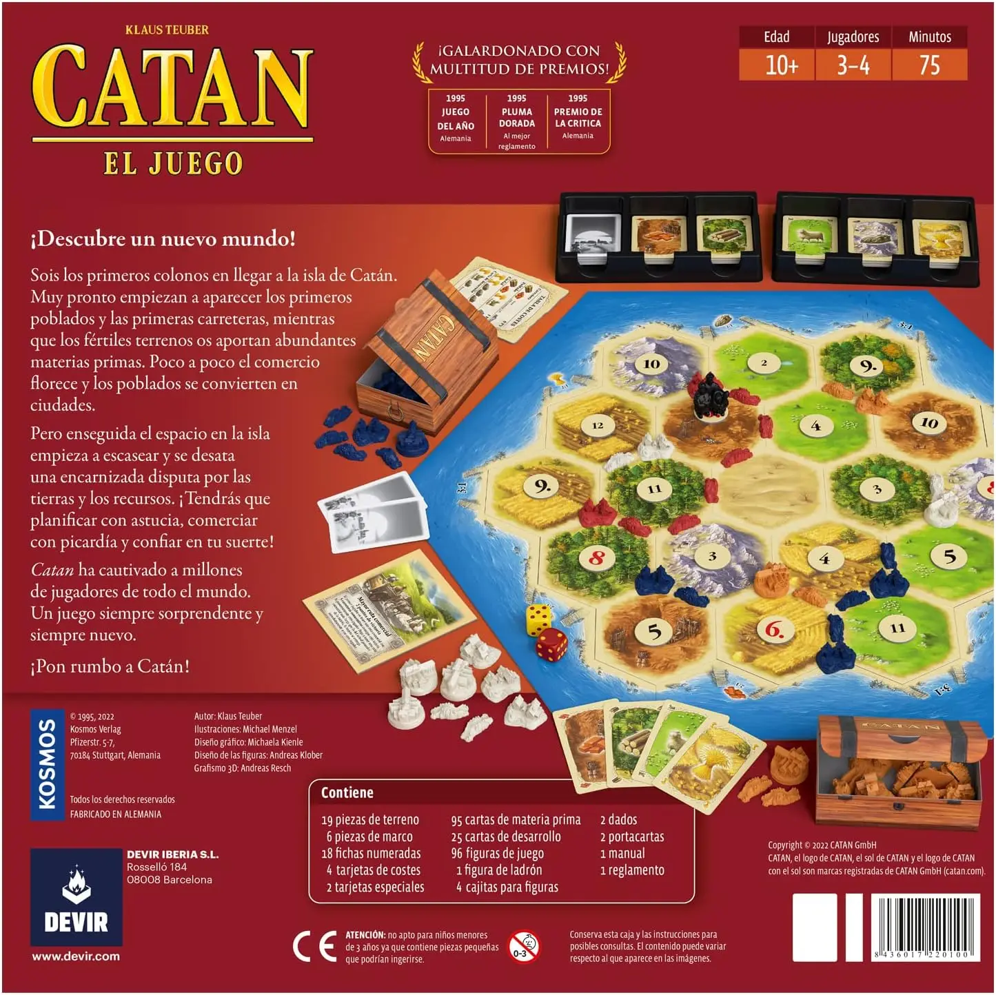 Catan Board Game - Official Devir Edition in Spanish - Family Strategy Game for 3-4 Players Aged 10+ - Engaging Resource Trading and Colonization with 75-Minute Playtime
