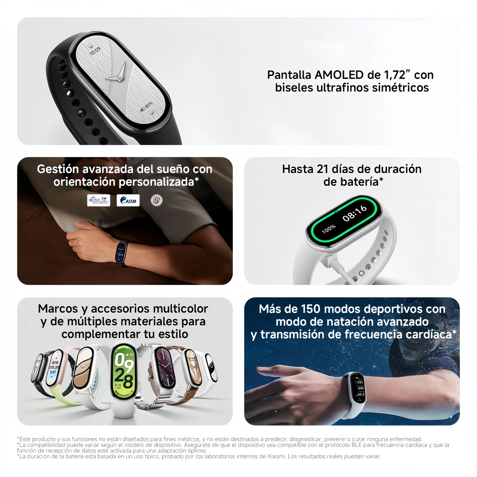 Xiaomi Smartband 10 – Pantalla AMOLED 1.72”,HyperOS 2.0,Monitorización Salud/Sueño,150+ Modos Deportivos,5ATM,Carga Rápida 4
