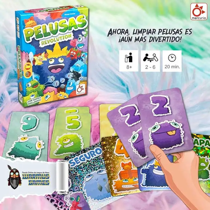 Fluff revolution, family card game and party game in spanish, includes free elastic band as a gift, mercury