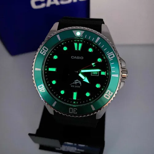 Casio diving men's watch mdv-106b-1a3 hulk marlin duro rubber strap dial green color