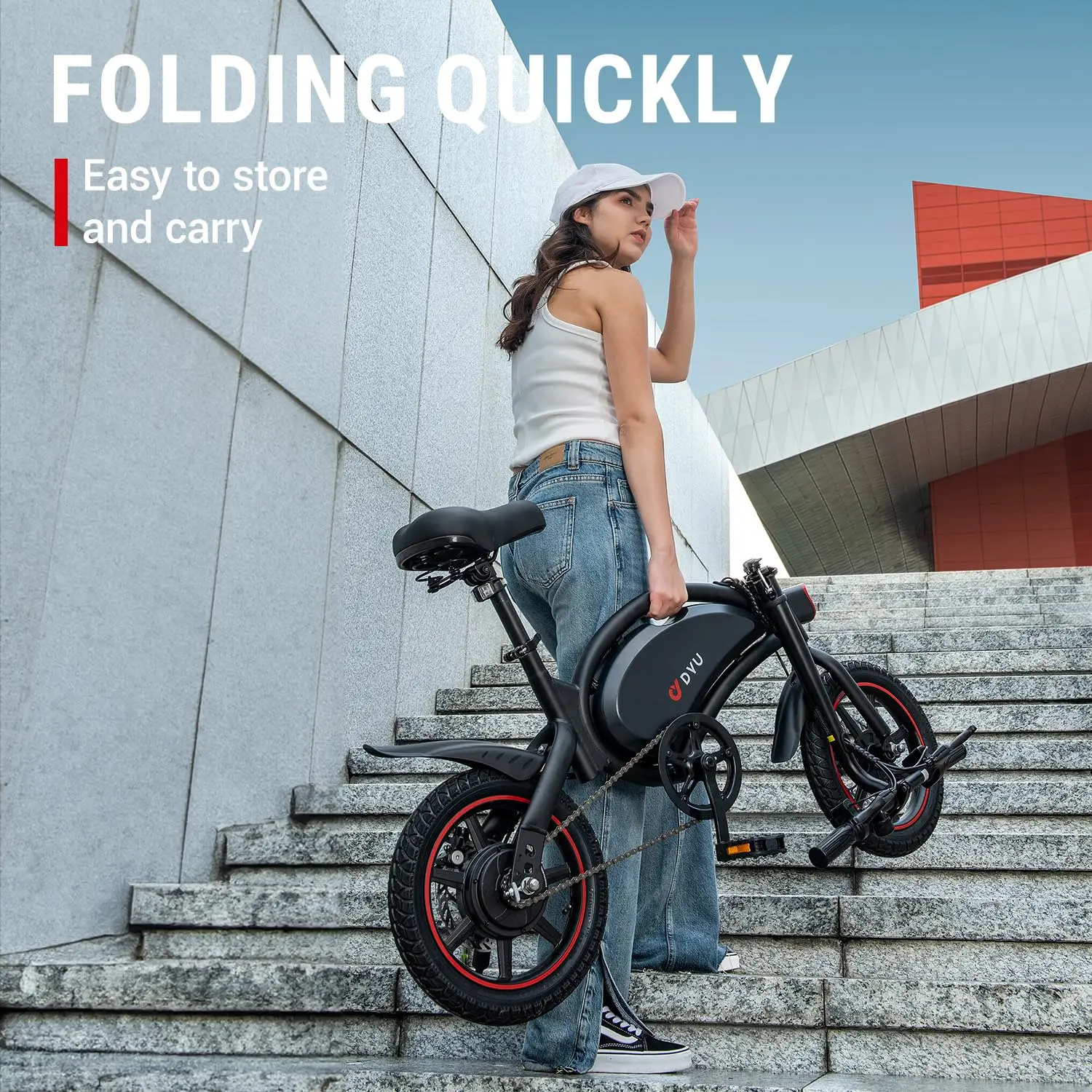 Bicicleta Eléctrica Plegable Freestyle Dyu para Adultos y Adolescentes, D3f 14 Pulgadas, Bicicleta Eléctrica Urbana con Motor de 250W y Batería de Litio de 36V 10Ah, Autonomía de 40-45 Millas 3