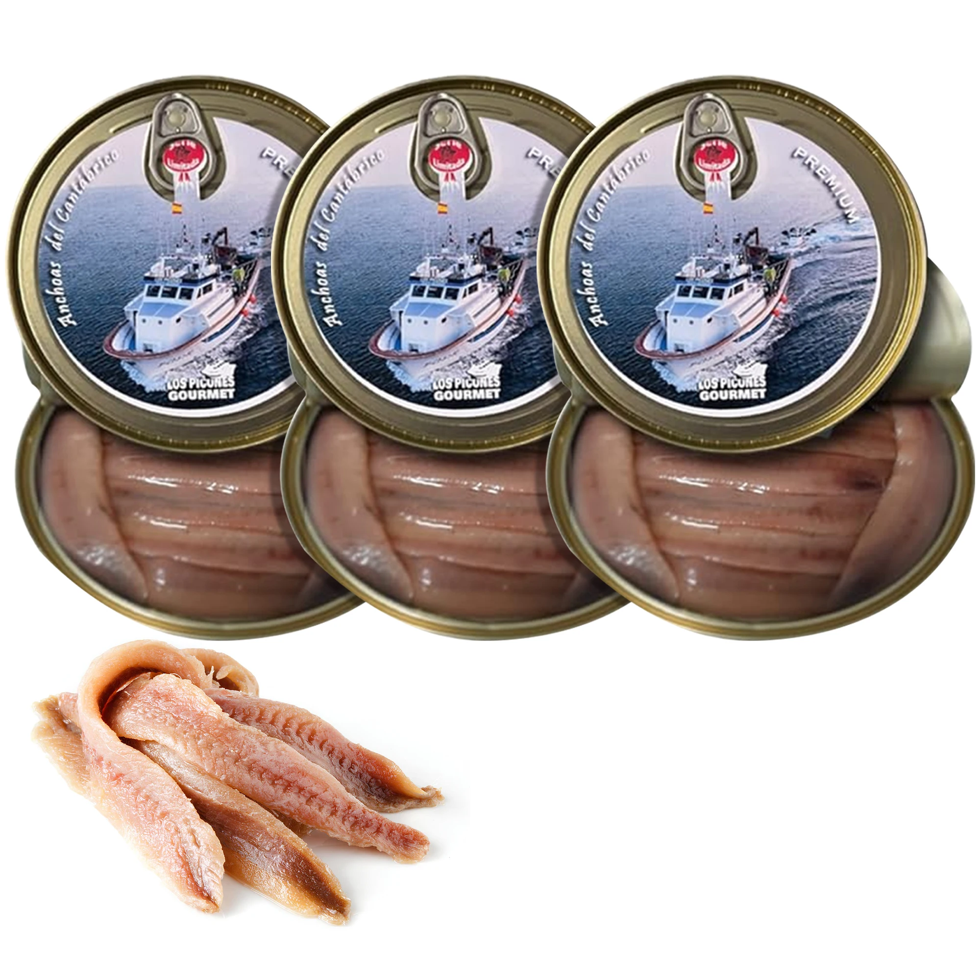 Los Picones Gourmet® Pack 3 Anchoas del Cantábrico Premium en Aceite de Oliva (115 gramos) (345 gramos Total) .