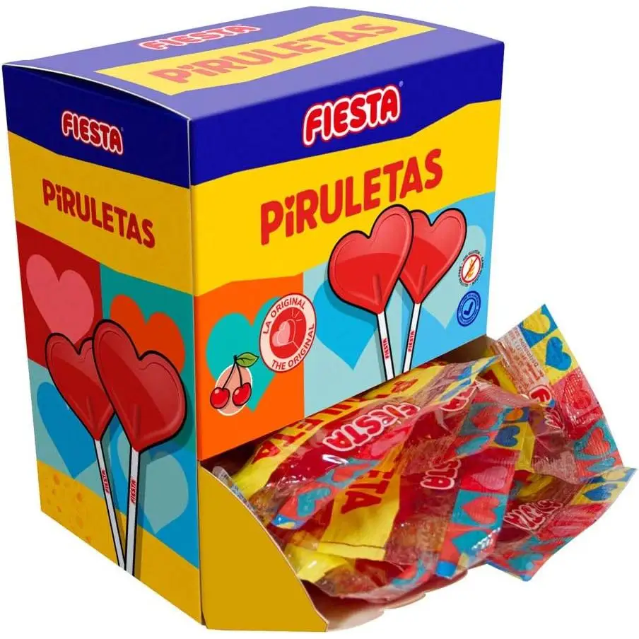 Piruletas Corazon Fiesta Cereza - Caja 20 unid - Piruletas Corazon Sabor Cereza - Edicion Especial 20 Unidades - Ideal Regalo