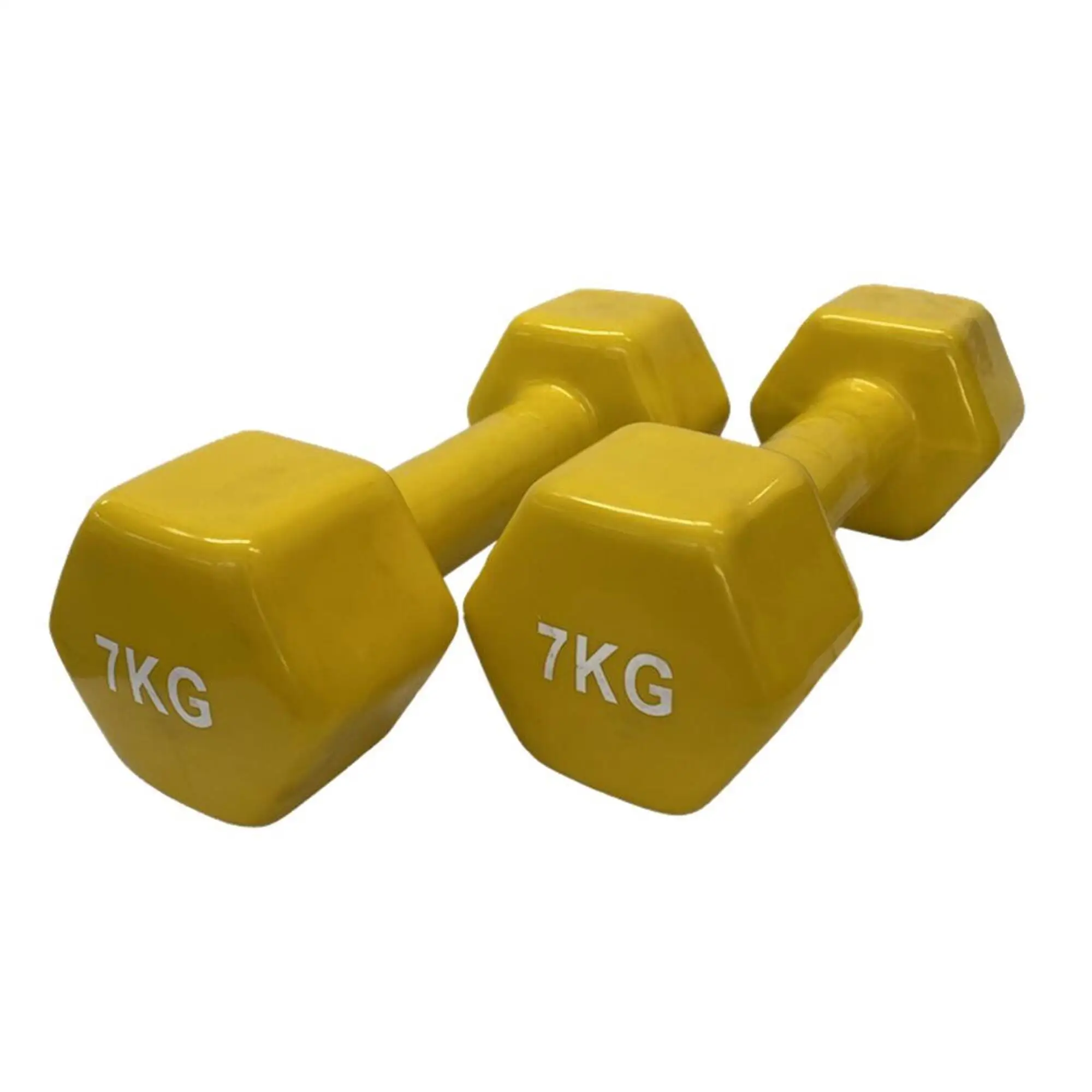 OZIO FITNESS 2 Unidades 7 kg Mancuernas Pesas Hexagonales de Vinilo Fitness Gimnasia Amarillo