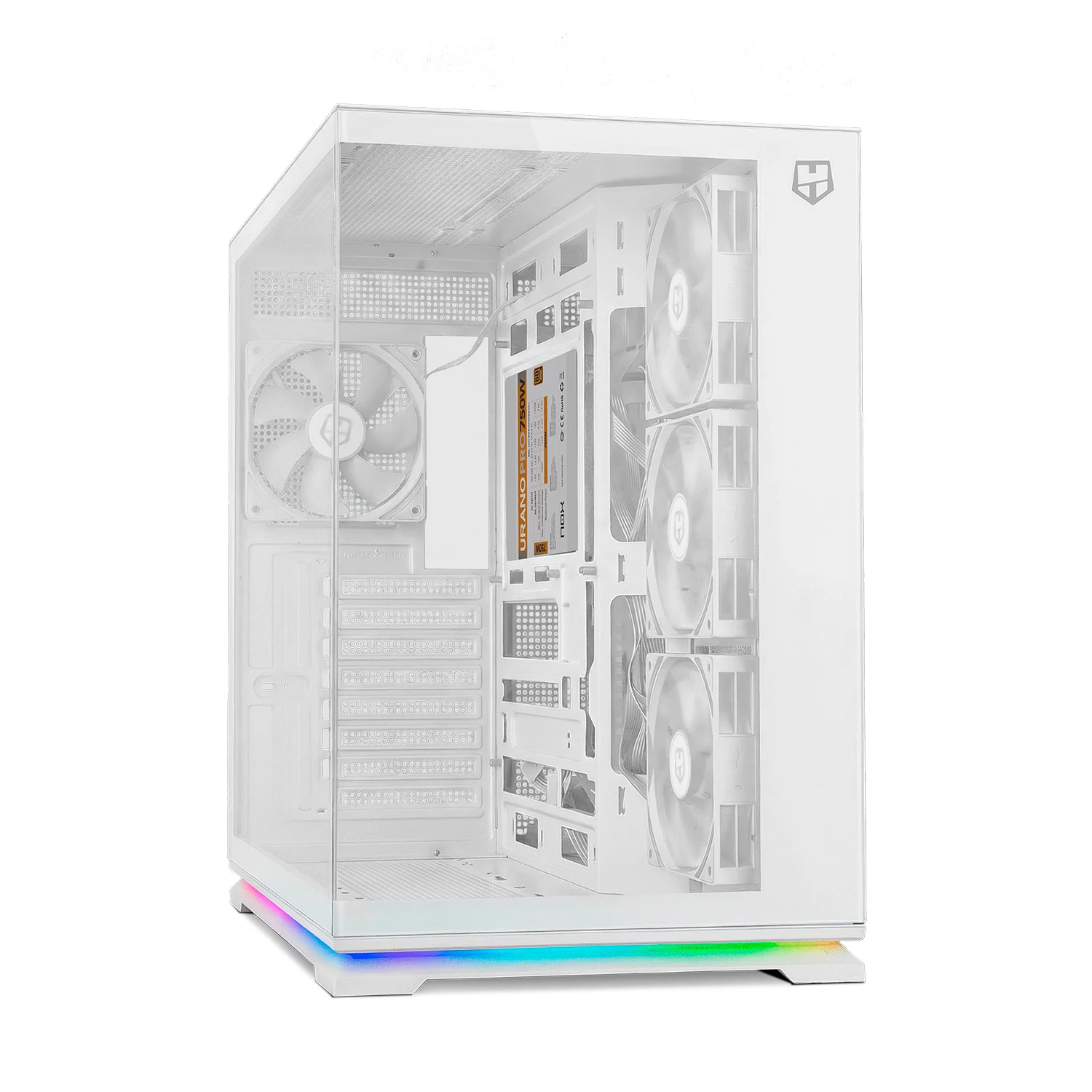 NOX XTREME PRODUCTS Hummer Galaxy - Caja PC, Cristal Templado frameless, 4 Ventiladores 120mm PWM, Espacio para 10 Ventiladores, USB-C y USB 3.0, Controladora Hub ARGB, ATX/M-ATX/ITX, Blanco